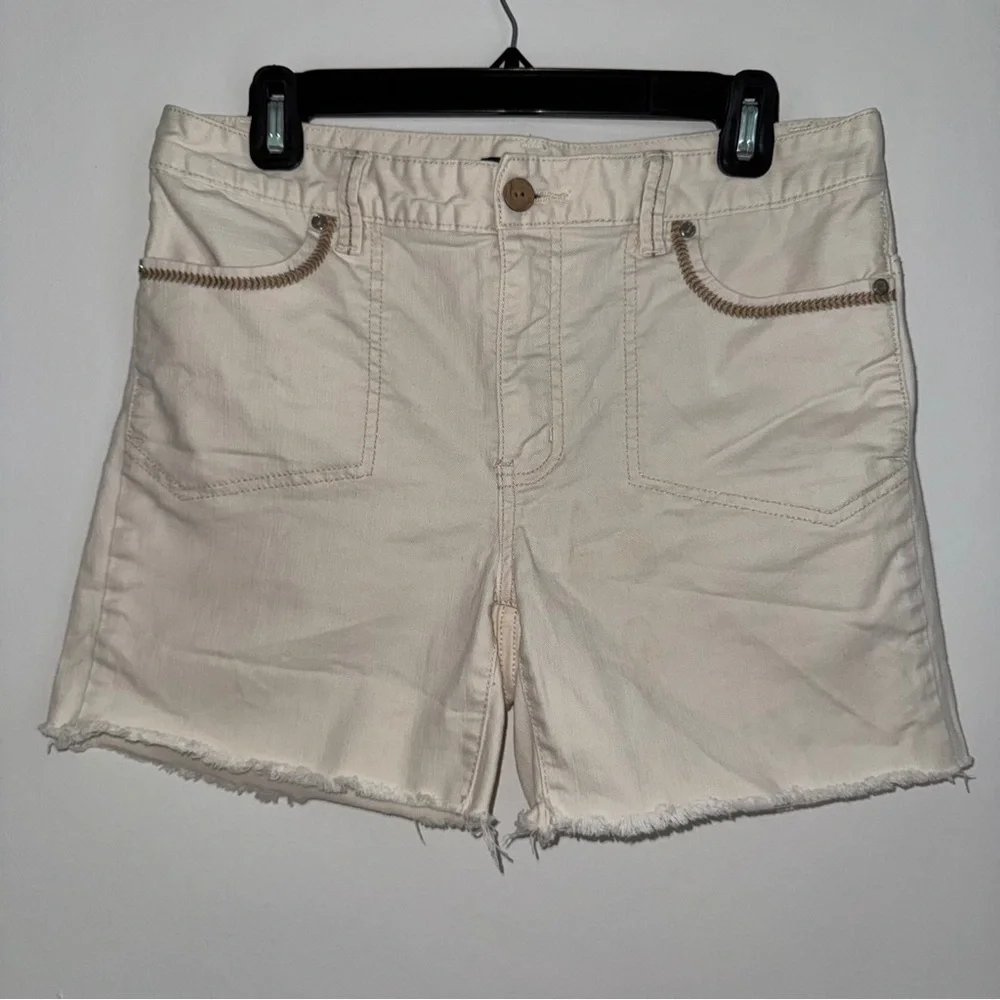Nautica‎ Shorts Size 6 Beige Denim Cutoff Raw Hem Casual Summer Cotton Blend